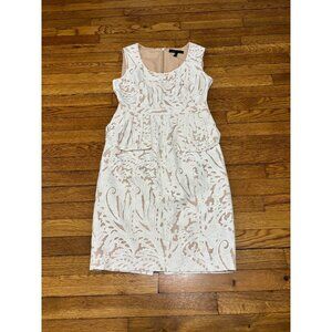 BCBGMAXAZRIA Womens Sheath Dress Sz 8 Beige White Lacey Overlay Sleeveless Shift